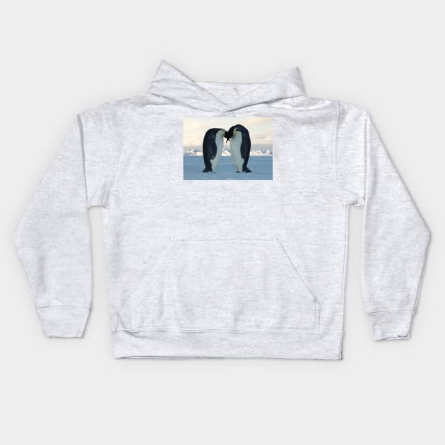 Emperor Penguin Courtship Kids Hoodie by Bravuramedia